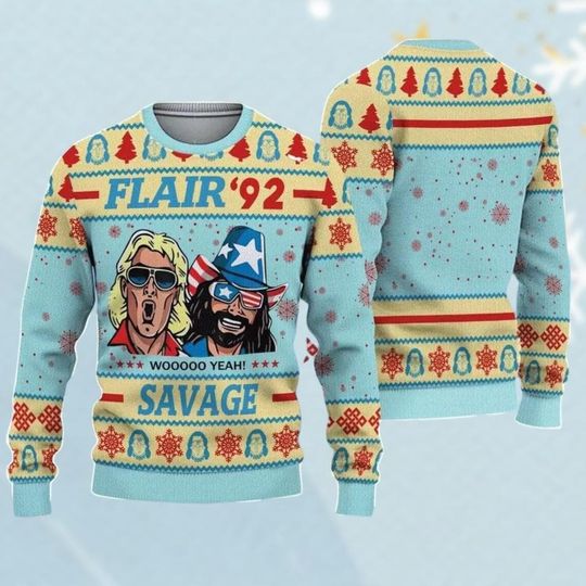 Ric Flair Ugly Sweater, Flair 92 Savage Ugly Christmas Sweater, Savage Sweater, Martial Artist Shirt, Vintage Xmas Gift, Christmas Swea