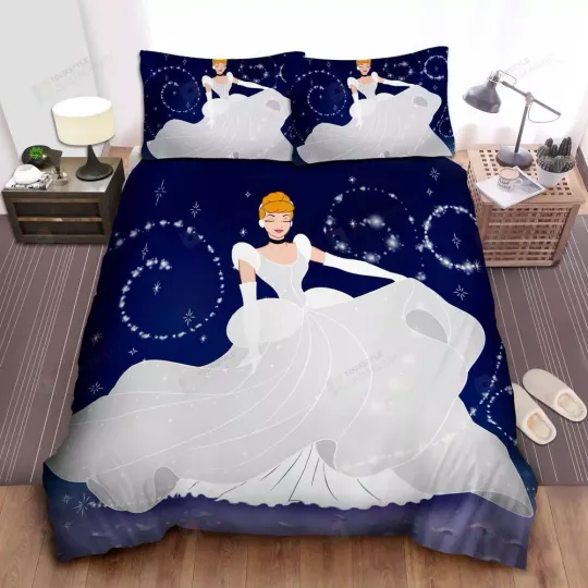 Disney Princess Cinde Dancing In Her White Dress Bedding Set | Cartoon Bedding Set | Gift For Kid