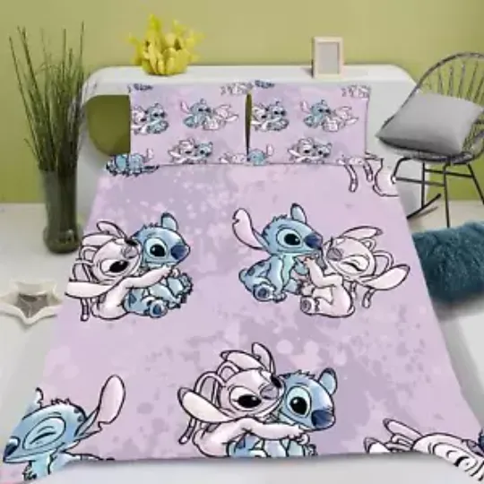 Cute Couple Angle & Stitch Christmas Tis The Season Lilo And Stitch Bedding Set