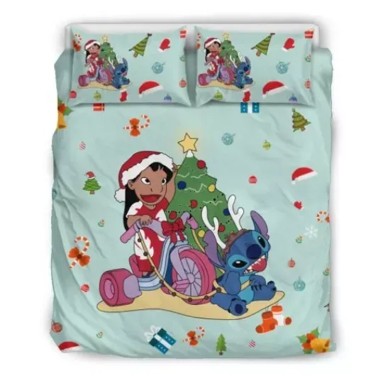 Merry And Bright Lilo And Stitch Christmas Tree Holiday Season Bedding Set