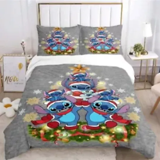 Happy Stitch Pine Tree Merry Christmas Tis The Season To Be Jolly Bedding Set