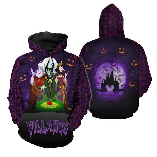 2024 Disney 3D Hoodie, Disney Villains Maleficent Ursula Evil Queen Halloween Men and Women Hoodie