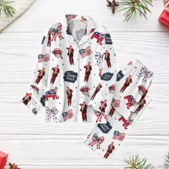 Donald Trump Christmas Pajamas, Trump Pants, I'll Be Home For Christmas Pajamas
