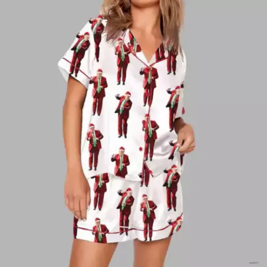 Trump Santa Dancing Christmas Pajamas Set Short Sleeve Unisex Size