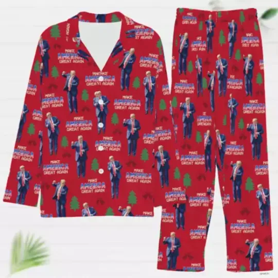 Trump Dancing Pajamas Set Make American Great Again Christmas Xmas Pijama