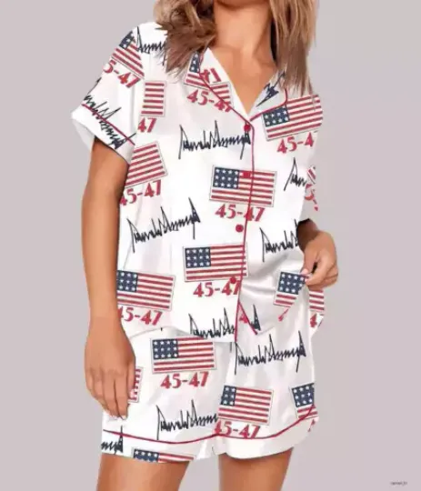 Women’s Trump 45 47 Pajama Set  Short Sleeve Unisex Size