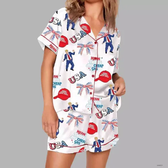 Trump Mean Tweets And Cheap Gas Pajama Set Short Sleeve Unisex Size