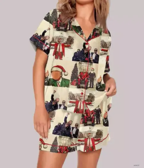 Trump Daddy’s Home Christmas Pajama Set Short Sleeve Unisex Size