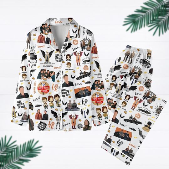 Supernatural Series Xmas Pajamas, Supernatural Sitcom Holiday Pajamas, Winchester Brothers Pajamas, Sam Dean Shirt, Christmas Gift