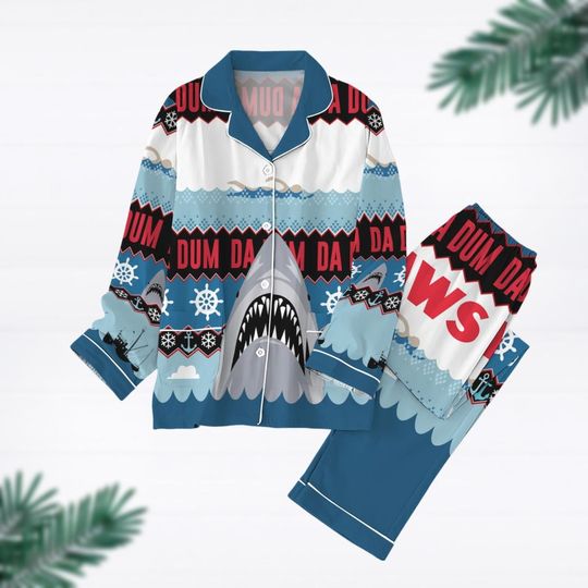 Jaws Shark Pajamas Set, Jaws Horror Xmas Pajamas, Jaws Movie Women Pajamas, Xmas Horror Movie Family Pjs, Jaws Christmas Gift