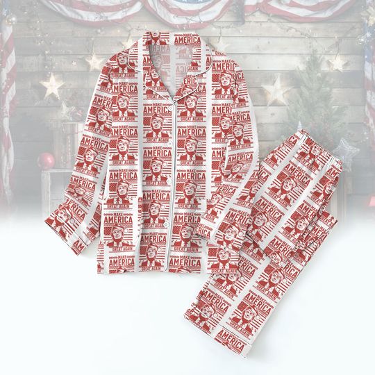 Trump Christmas Pajamas Set, Trump Make Christmas Great Again Sleepwear, President Trump 2024 Xmas T-Shirt, Matching Xmas Family Pajama