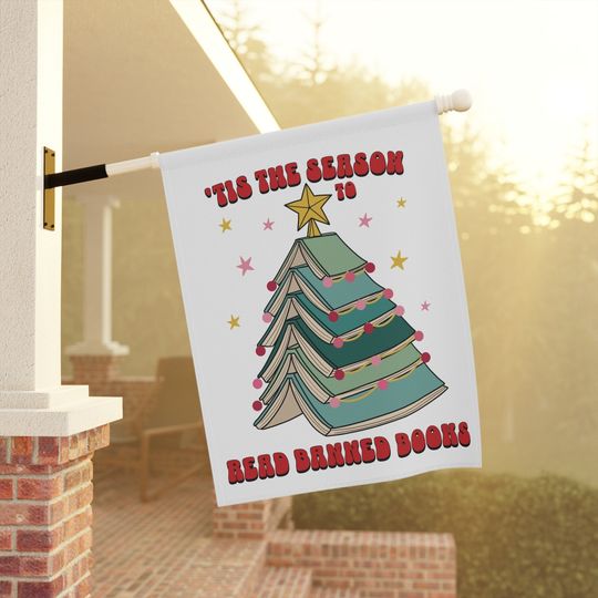 Tis the Season to Read Banned Books Christmas Tree Flag