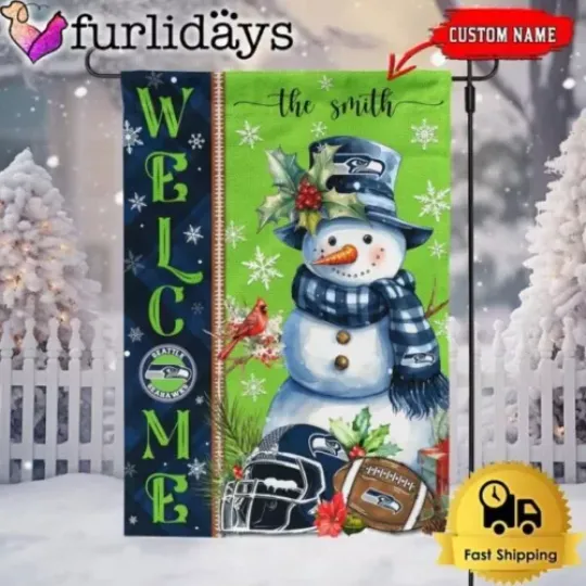 Custom Name Seattle 2024 Seahawks Christmas Snowman Wellcome Garden Flag