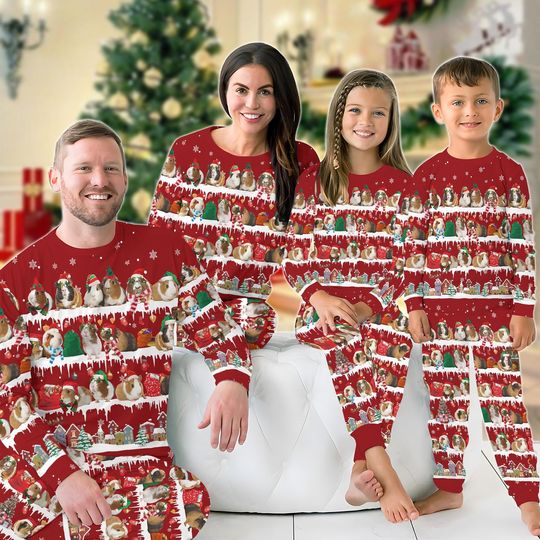 Guinea Pig Family Pajamas Set, Hamster Santa Matching Pajamas Set, Farm Animal Holiday Pajamas, Pet Lover Gift, Matching Family Gift