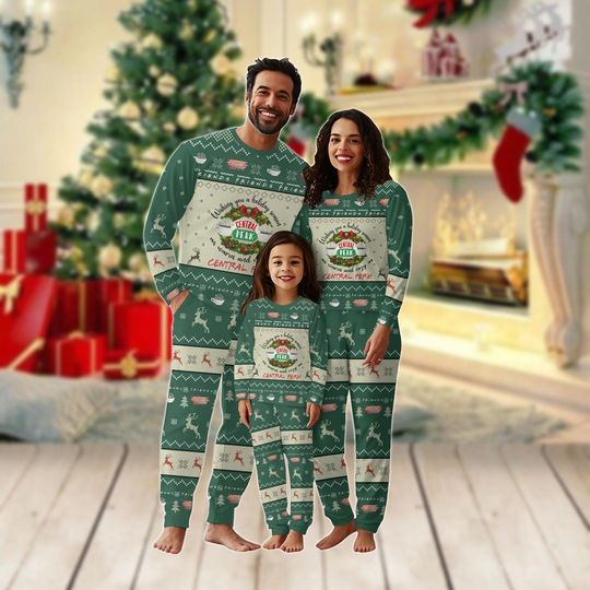 Central Perk Family Matching Pajamas, Friends Xmas Pajamas, 90s Tv Show Christmas Shirt, Winter Holiday Pajamas Set, Kids Christmas Pjs
