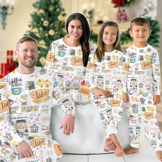 Gilmore Girls Christmas Family Pajamas, Luke's Coffee Matching Pajamas Set, Stars Hollow Kids Xmas Pjs, Family Holiday Pajamas Gift