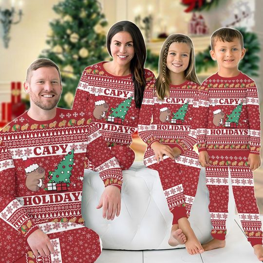 Capybara Family Christmas Pajamas,  Xmas Animals Matching Pajamas Set, Capy Holiday Pajamas, Kids Christmas Pjs, Animal Lover Gifts
