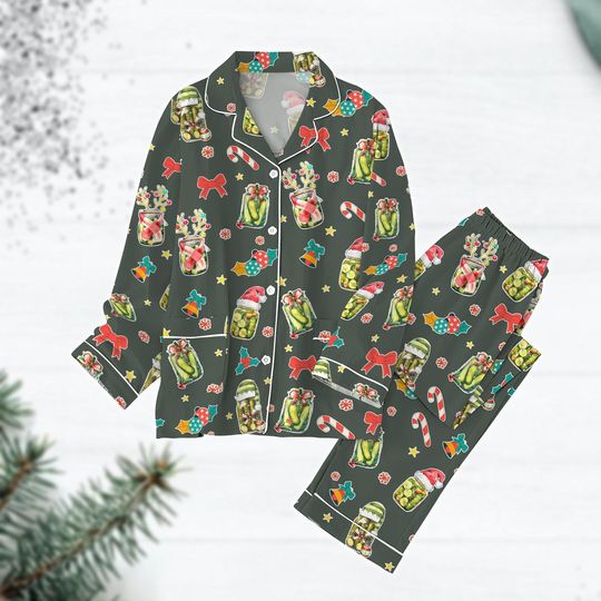 Christmas Pickle Pajamas Set, Santa Pickles Xmas Pajamas ,Reindeer Pickles Holiday Pajamas, Funny Christmas Shirt, Winter Gift