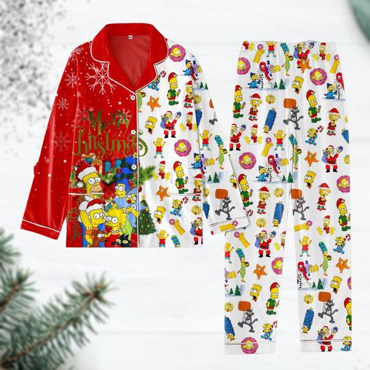 Simpson Family Christmas Pajamas, Homer Simpson Xmas Pajamas, Disney Cartoon Pajamas Set, Funny Santa Claus Shirt, Holiday Pajamas