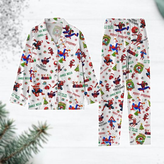 Spiderman Christmas Pajamas, Marvel Three Spidermen Xmas Pajamas, Marvel Avengers Christmas Shirt, Christmas Party Gift