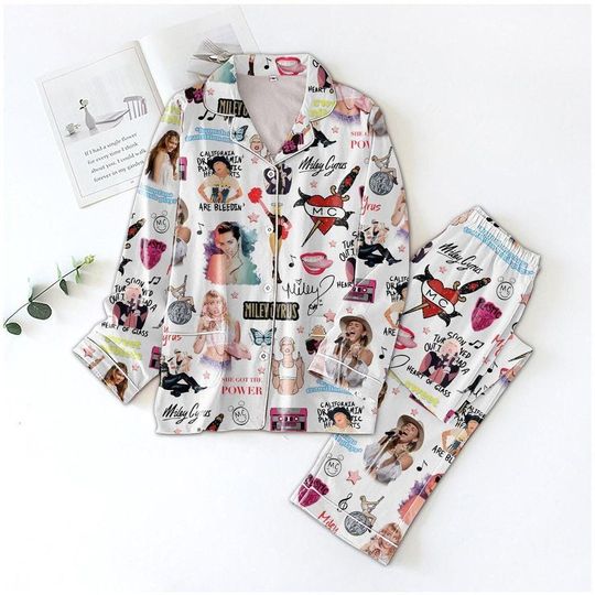 Christmas Gift, Miley Cyrus Pajama Set, Flowers Women Pajamas Set, Christmas Miley Cyrus Pajama Set