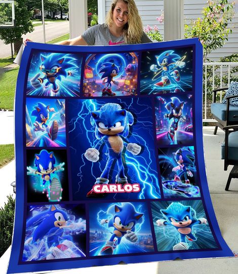 Custom Sonic The Hedgehog Blanket, Personalized Cartoon Hedgehog Minky Sherpa Blanket, Custom Blanket, Sonic Blanket, Birthday Blanket