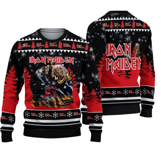 Iron Maiden Eddie From The Number of the Beast With Santa Ugly Christmas Sweater