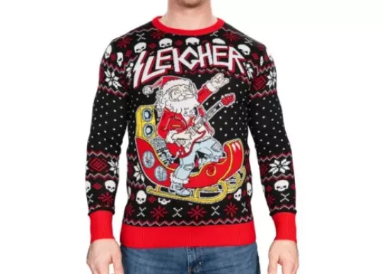 Rock and Roll Santa Claus Guitar Sleigher Knitted Ugly Christmas Sweater