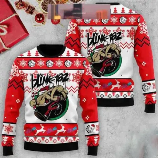 B182 Bunny Santa With White Reindeer 2024 Christmas Ugly Sweater