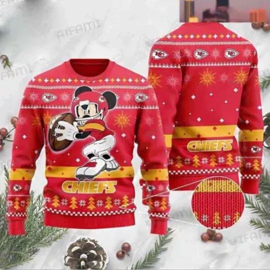 Kansas City Chiefs Mickey Football Player 2024 Ugly Christmas Sweater