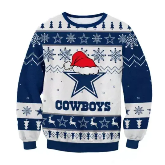 Dallas Cowboys Big Logo Santa Hat football Ugly Christmas Sweater