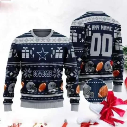 Custom Name And Number Dallas Cowboys Ugly Christmas Sweater S