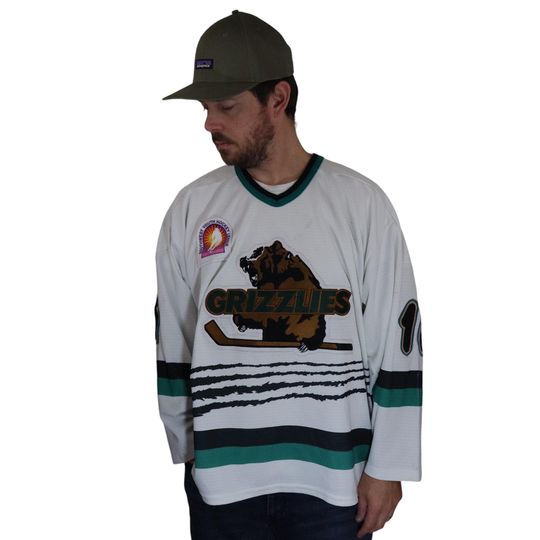 Vintage 90s Bauer Utah Denver Grizzlies IHL AHL NHL Hockey Jersey Mens Large Maska Authentic Stitched Embroidered Game Worn Team Issue White