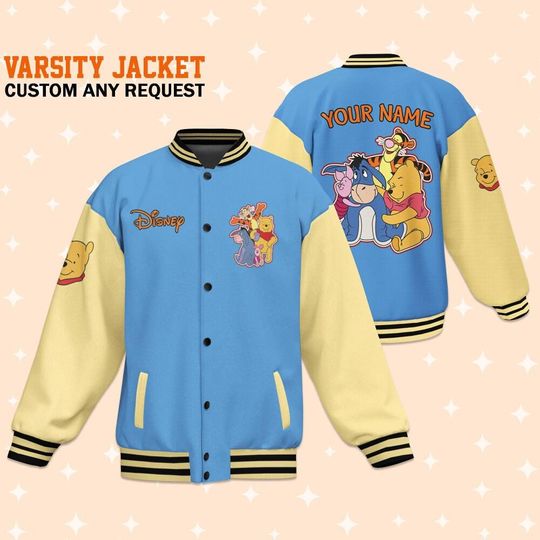 Personalize Winnie The Pooh And Friends, Personalized Disney Jacket, Baseball Team Outfit, Disney Uniform Varsity