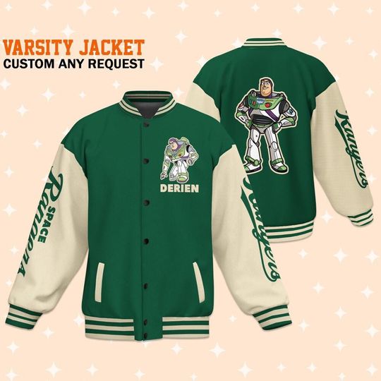 Personalize Toy Story Buzz Lightyear Space Buzz Green, Personalized Disney Jacket, Baseball Team Uniform Varsity