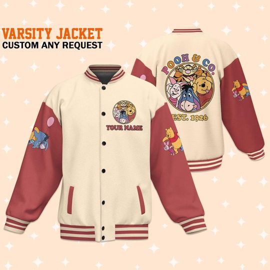 Personalize Winnie The Pooh And Co, Personalized Disney Jacket, Baseball Team Outfit, Disney Uniform Varsity