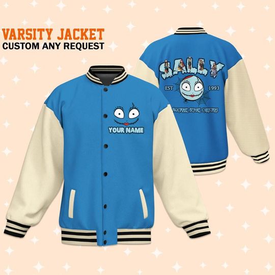 Personalized The Nightmare Before Christmas Sally, Personalized Disney Jacket, Baseball Team Disney Uniform Varsity