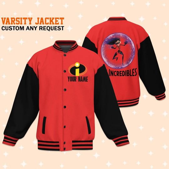 Personalized Disney The Incredibles Violet Parr Red Black, Personalized Disney Jacket, Baseball Team Uniform Varsity