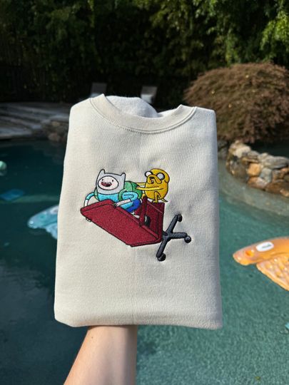 Adventure Time Embroidered Jumper / Hoodie  Cozy Finn and Jake Sweatshirt  Cartoon Sweater  Quirky Gift for Fans