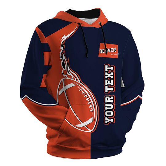 Custom Football Player Jersey Hoodie Denver With Name & Number - Football Womens Men Hoodie - Womens College Football