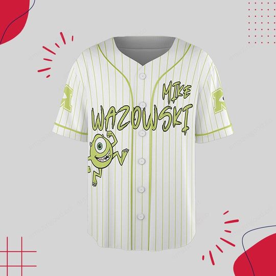 Custom Mike Wazowski in Monsters Inc Baseball Jersey, Monsters Inc Jersey Shirt, Pixar Monsters Inc Baseball Shirt, Baseball Jersey Shirt