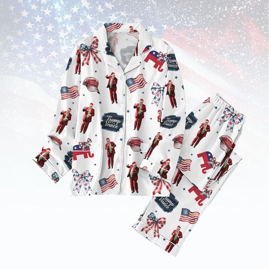 Donald Trump Christmas Pajamas Set, Holiday Lounge Sleepwear, Funny Political Gift, Trump Santa Jammies, Presidential Xmas Apparel