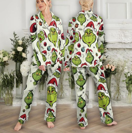 Merry Christmas The funny character Pajama Set Family, Green Hawaiian Disney Pajama Set Women, Christmas Family Gift