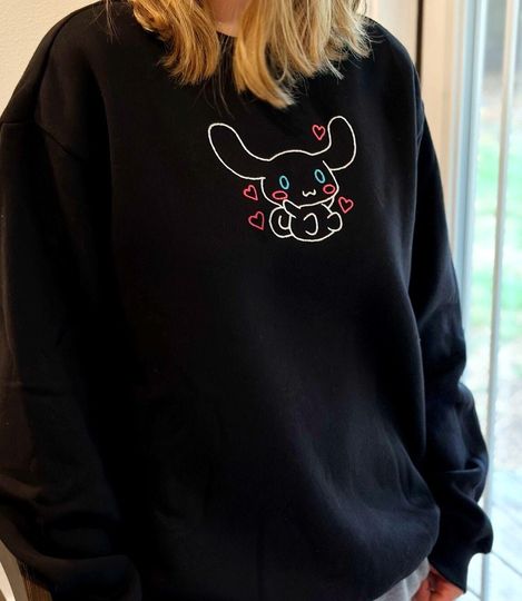 Cinnamoroll Japanese Cute Kawaii Neon Anime Bunny Embroidered Crewneck Sweater