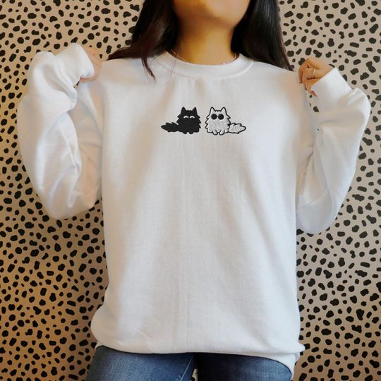 Gojo Cat Embroidery Sweatshirt Geto Embroidered Cat Sweatshirt Friendship Embroidery Sweater Comfy Sweatshirt Embroidered