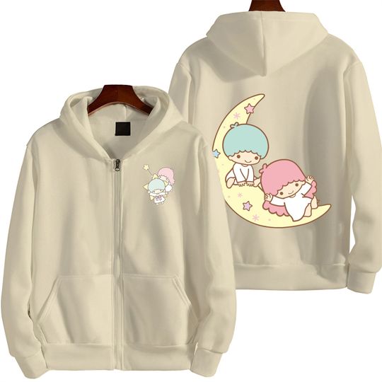 Little Twin Stars Khaki Men Zip Up Hoodie
