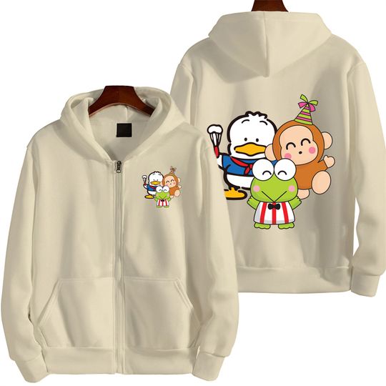 Keroppi Pochacco Men Zip Up Hoodie