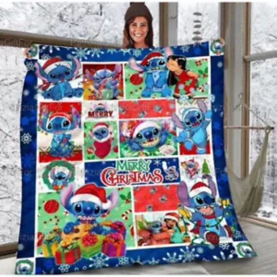 Merry Stitchmas Funny Stitch Santa Christmas Gift Lilo & Stitch Quilt Blanket