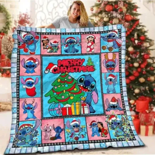 Merry Christmas Stitch Moods Stitch Emotions Love Lilo & Stitch Quilt Blanket
