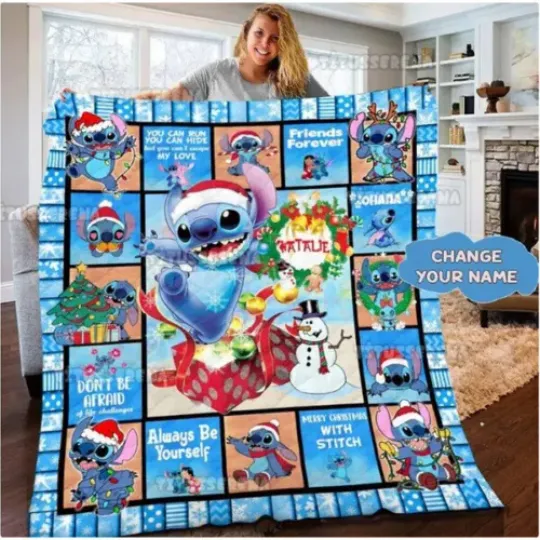 Personalized Cheerful Stitch Pictures Collage Xmas With Stitch Quilt Blanket